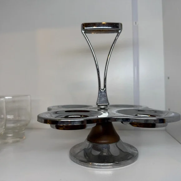 MCM Vintage Barware 1960s Chrome Caddy & Rotating Lazy Susan Set of 4 Glasses - Picture 6 of 9